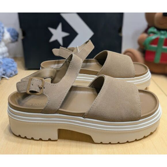 Converse Chuck Taylor All Star Lugged Heel Tan Suede Sandals Women's Size 9 NIB - Picture 4 of 14